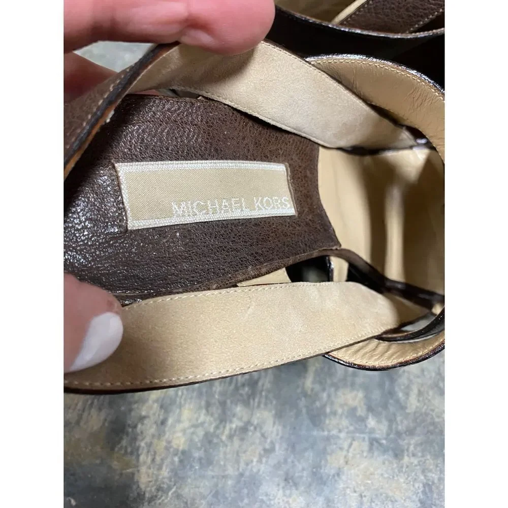 Michael Kors Brown Leather Strappy Platform Wedge Sandal Size 7